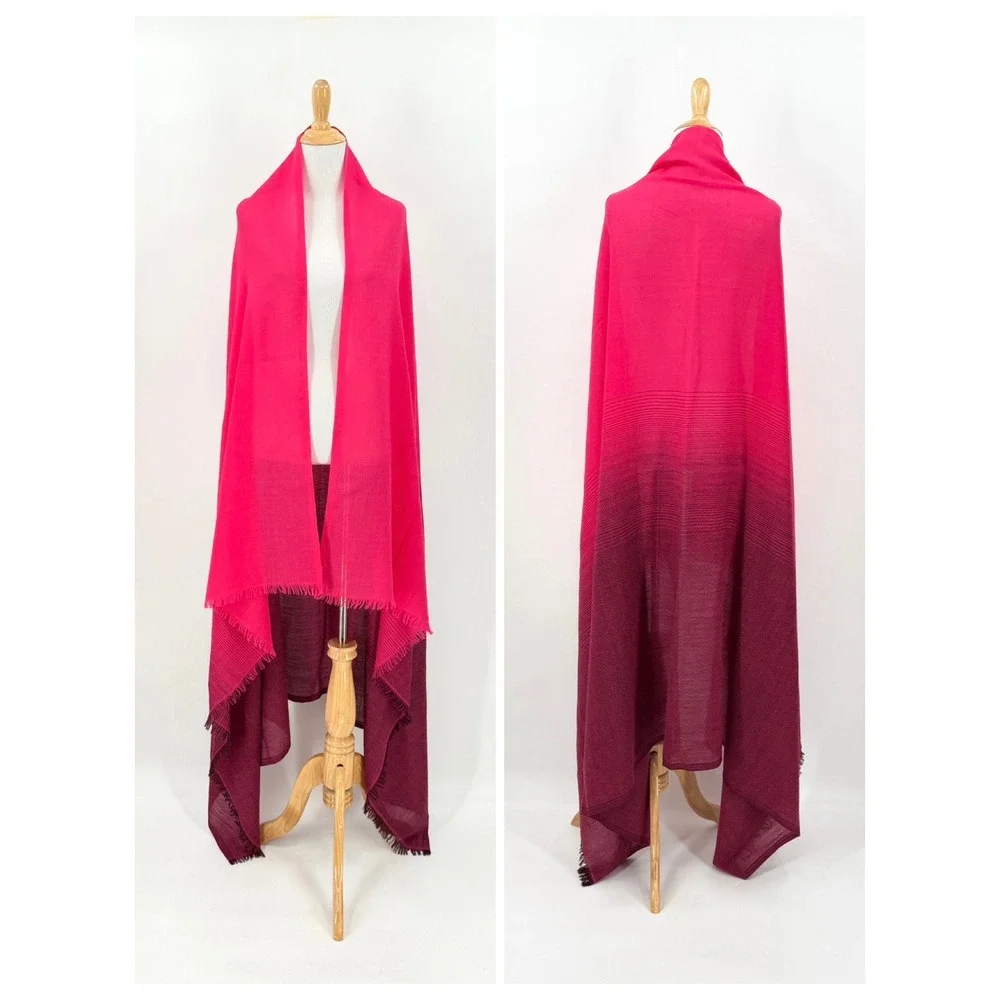LULULEMON Warrior Scarf Women One Size Pink Ombre Wool Fringe Trim Wrap Oversize